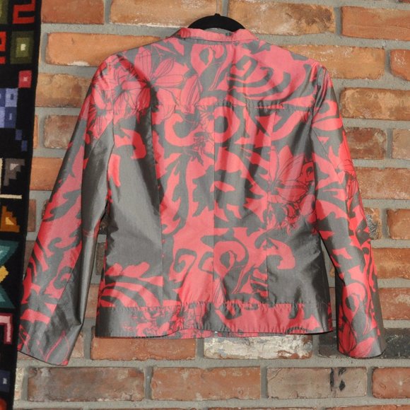 New Betty Barclay Grey & Red Tailored Zip-up Botanical Floral Jacket 34 S - Picture 6 of 9